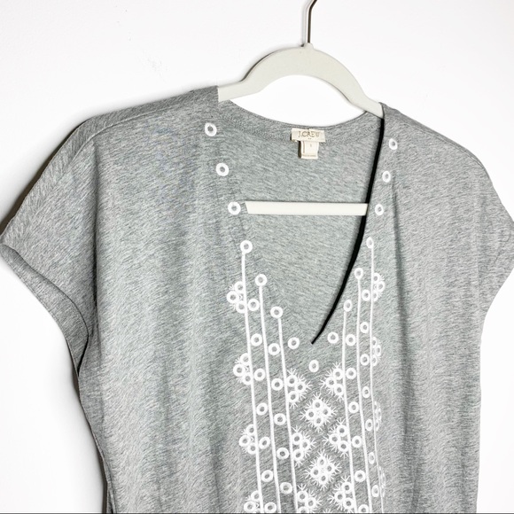 J. Crew Embroidered Grey Dolman Short Sleeve Tee - Picture 3 of 8